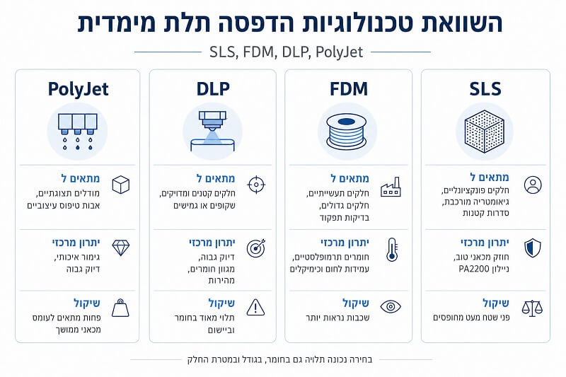 השוואת טכנולוגיות הדפסה תלת מימדית השוואת טכנולוגיות הדפסה תלת מימדית